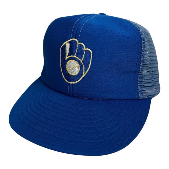 Vintage Milwaukee Brewers Trucker Mesh Snap Back Hat Baseball Cap 80s - Picture 1 of 10